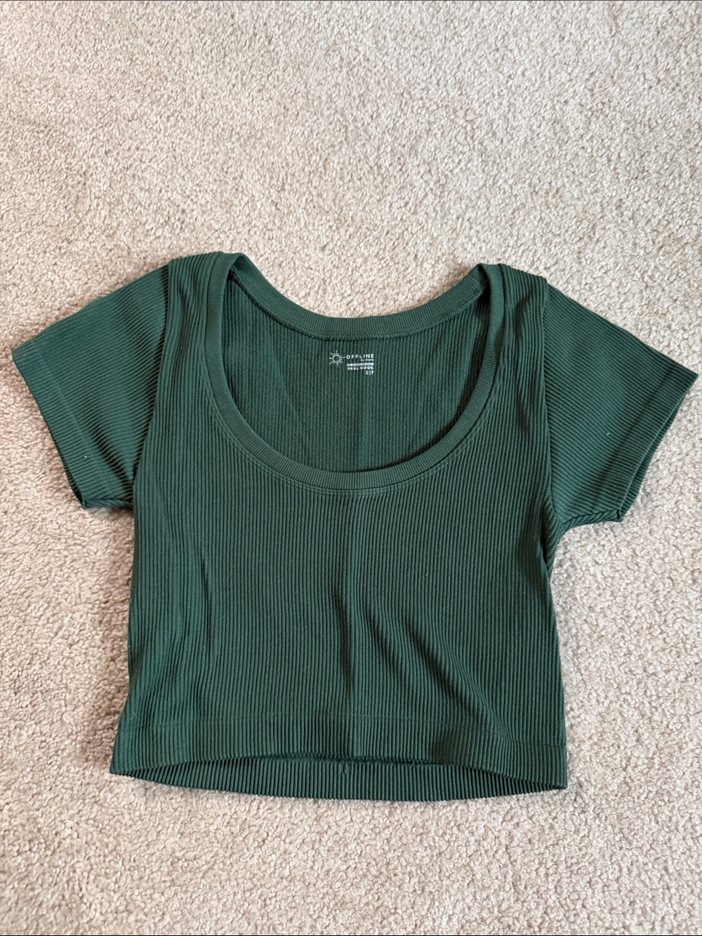 Ribbed Scoop Neck Crop Top in Forest Green